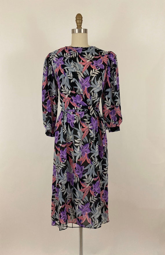 1980s Pink And Purple Floral Dress By Charlee Alli