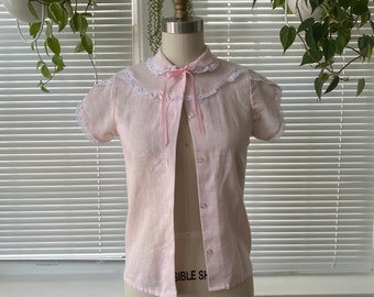 1970s Vintage Pastel Pink Baby Doll Blouse by JrHi JCPenney Size XS/S