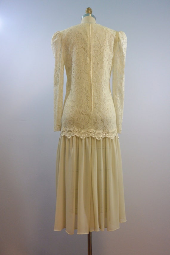 1970s 1980s Ivory Lace Drop Waist Dress by J. Ell… - image 2