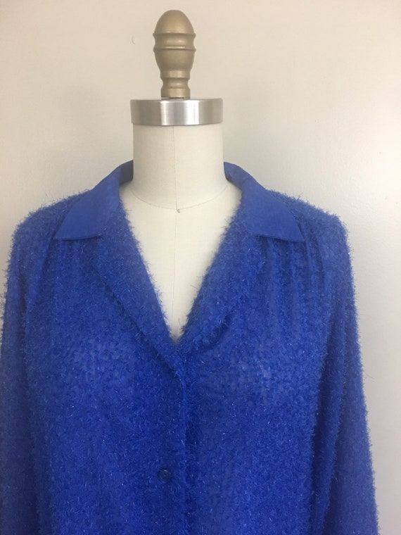 1970s 80s Royal Blue Fuzzy Eyelash Blouse by Empi… - image 1