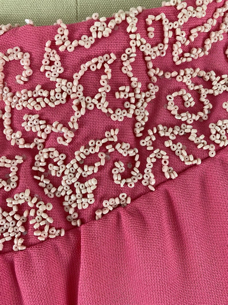 Vintage 60s Pink Beaded Shift Dress \u2022 Size Medium