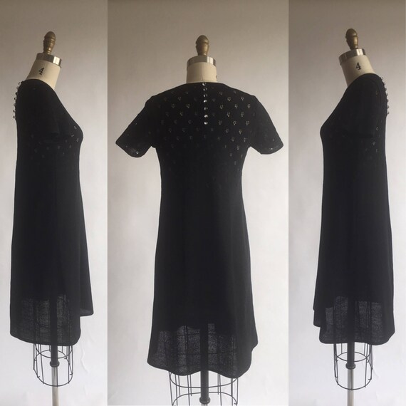 1960s Vintage Black Pointell Knit Dress - image 4