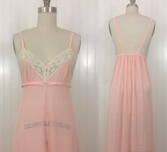 1970s Peach Low Back Nylon Nightgown by Henson Kic