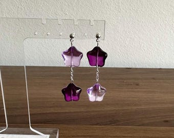 Lavender Purple Star Studs w silver chain, Ethereal Earrings, Whimsical Jewelry, Coquette