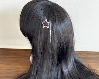 Silver Star Clip w Star Beads & Spike, celestial jewelry, ethereal accessories, gothic, whimsical hair clip