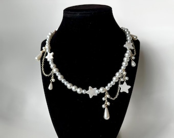 Pearl Star Bead Necklace: Coquette Mermaidcore Choker