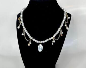 Seashell Choker with Pearls & Clam Charms, whimsical summer necklace