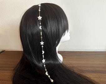Ethereal Moon and Stars Hair Chain, Whimsical Gold Jewelry, Coquette, Medievalcore