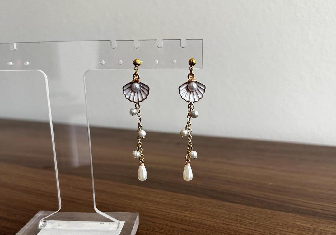 Dainty Gold Seashell Earrings: Pearl Clamshell Studs, Spring Jewelry ...