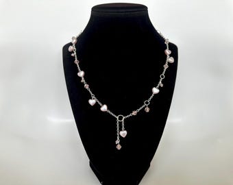 Pink Heart Crystal Choker: Silver Lovecore Necklace, Valentine’s Day