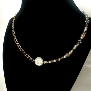 Half Chain Pearl Necklace, mixed beaded necklace, minimalist jewelry, pearl gold chain, costume jewelry, beachy jewelry, gifts for her