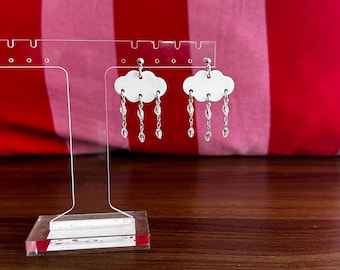 white cloud earrings w crystal raindrops, whimsical studs, ethereal fairycore jewelry, coquette, summer accessories