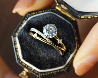 Bague de mariage en argent sterling 925 avec 4 griffes et diamants de 1 carat