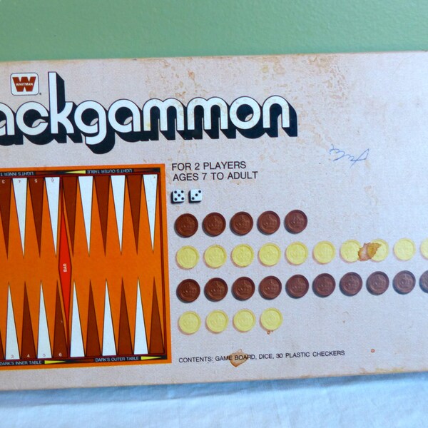 1970's Vintage Backgammon Set Game Complete with Box, All Pieces Bakelite Dice Vintage Plastic Game Pieces Instruction Manual
