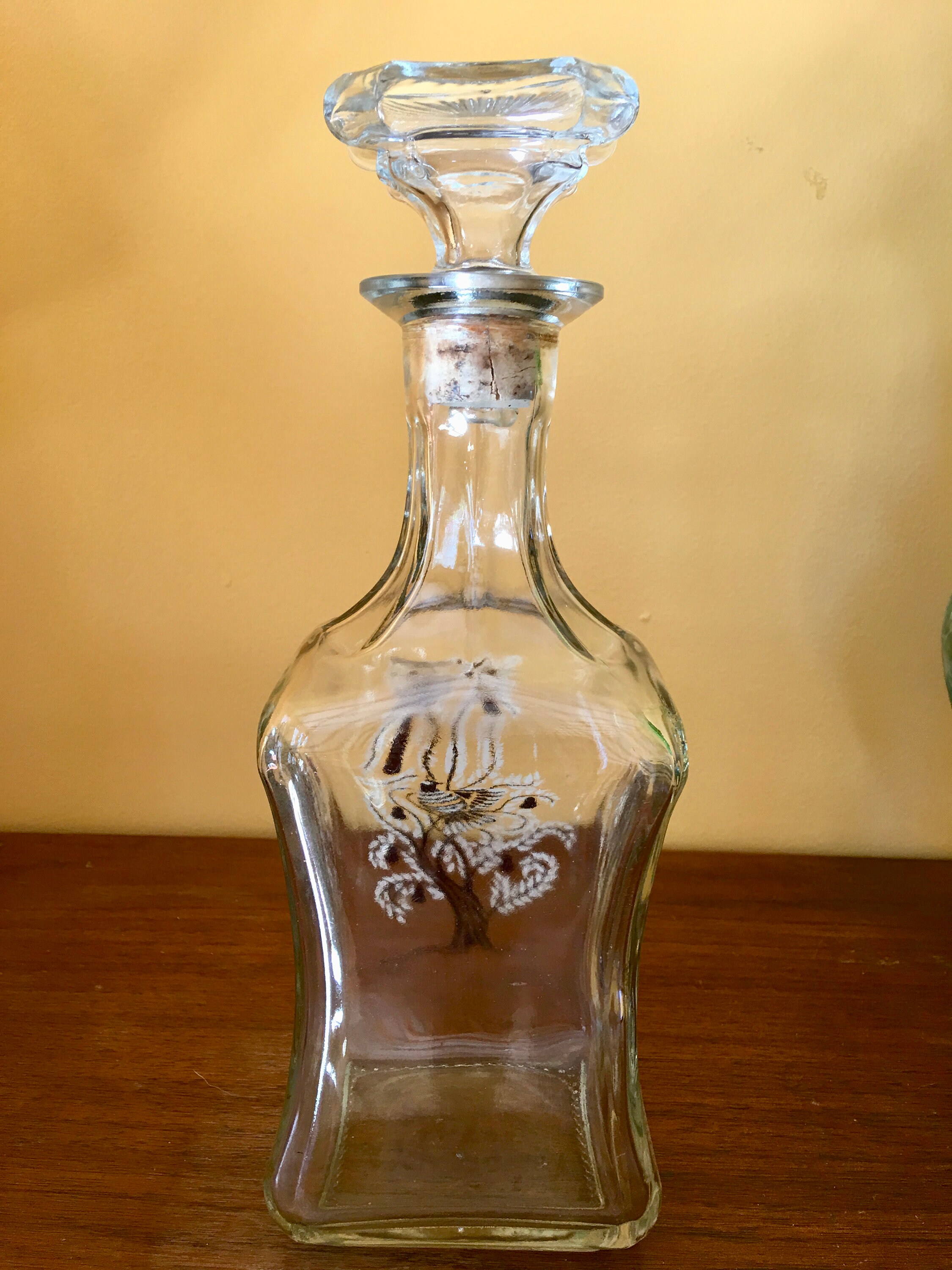 Old Fitzgerald Collection Liquor Bottle Decanter Vintage Glass Gold And White Partridge Pear Tree Cork And Glass Topper Whiskey Decanter