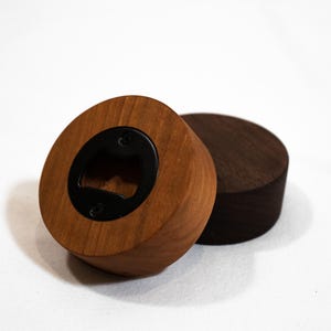 Handcrafted Puck Bottle Opener Walnut and Cherry Wood Bottle Opener Unique Barware Gift Elegant Wooden Bottle Opener