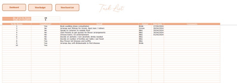 Wedding Planner Excel Template Etsy