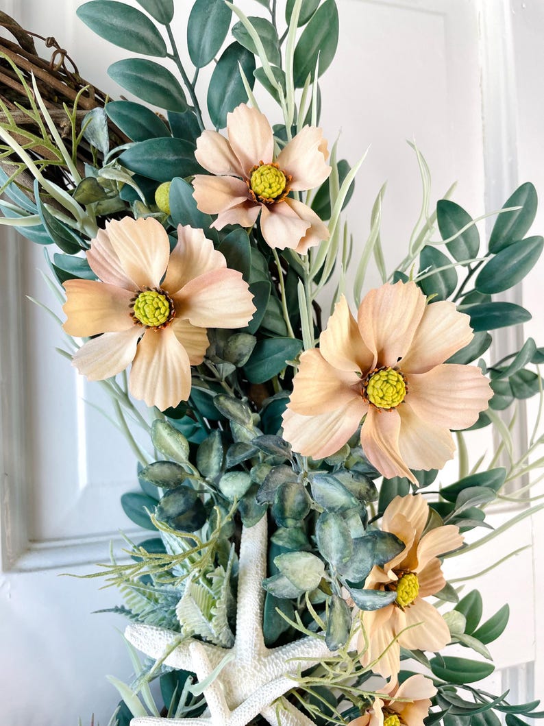 Corona costera de conchas y estrellas de mar: decoración para la casa de playa imagen 6