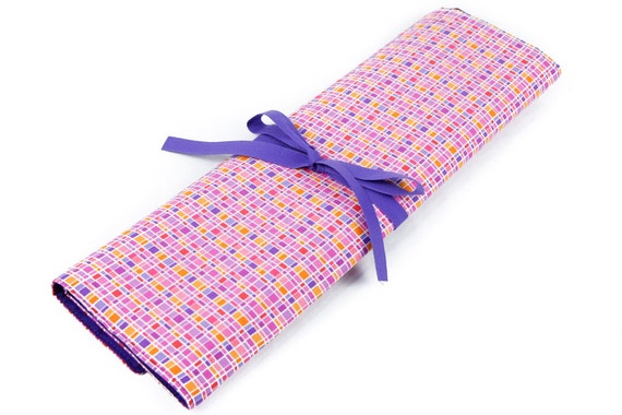 Large Knitting Needle Case - City Lights - 30 Purple Pockets for Straight, Circular, Double Pointed and Accessory Storage Organizer