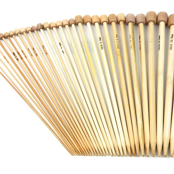 Full Set 9 inch Bamboo Single Pointed Knitting Needles - Includes All US Sizes 0 1 2 3 4 5 6 7 8 9 10 10.5 11 13 15