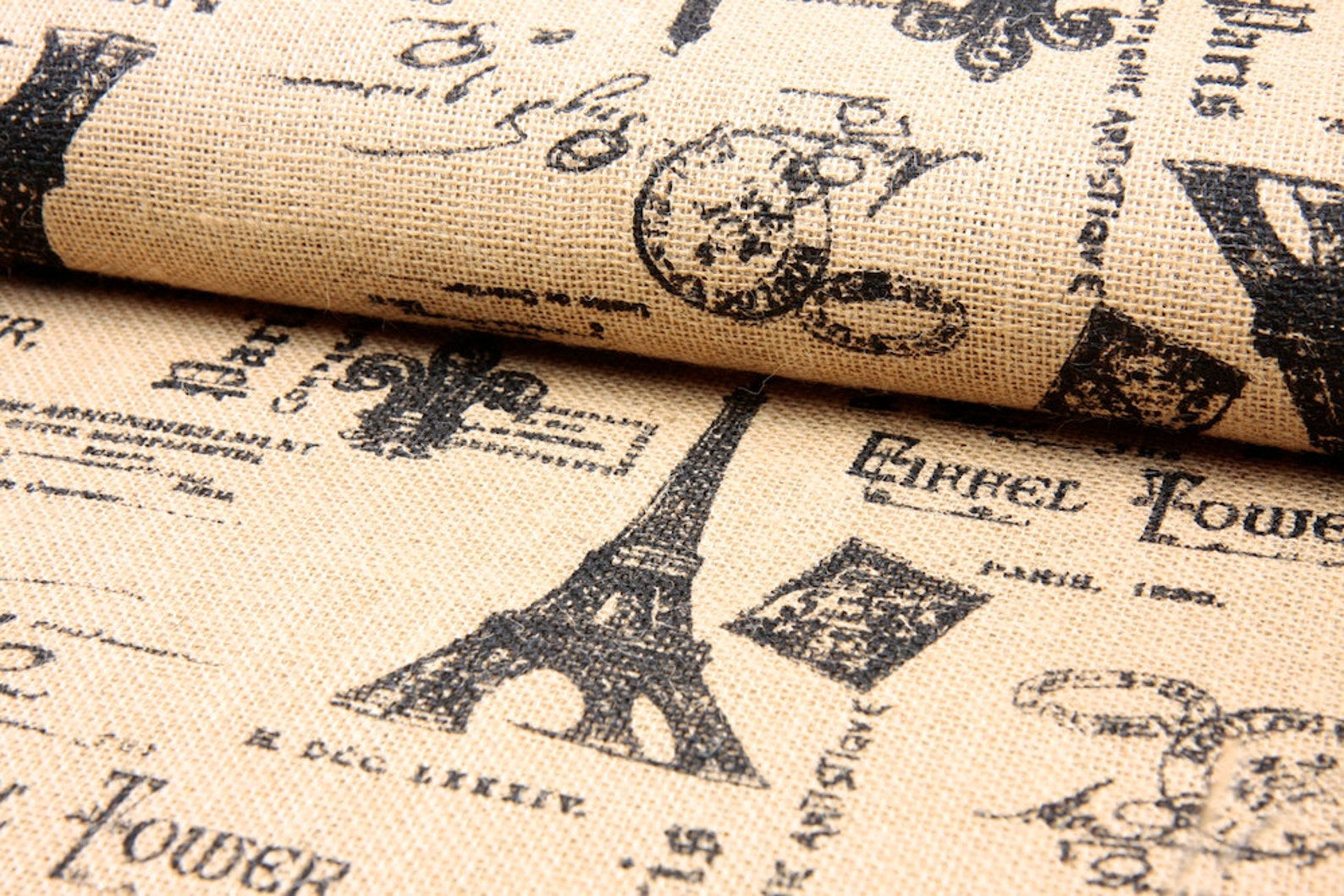 SALE Printed Jute Burlap Fabric Paris Eiffel by the yard Etsy