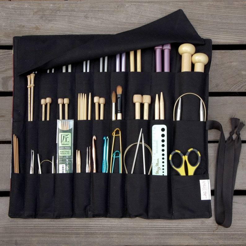 Knitting Needle Case Ozbourne Damask Black Pockets for Etsy