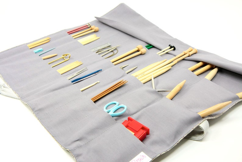 Knitting Needle Case 30 Gray Pockets for Circular Straight Etsy