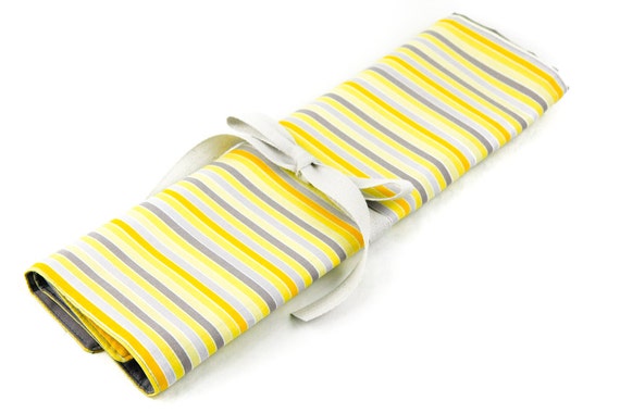 Large Knitting Needle Organizer or Art Tool Case - Yellow Matters - 30 Gray Pockets