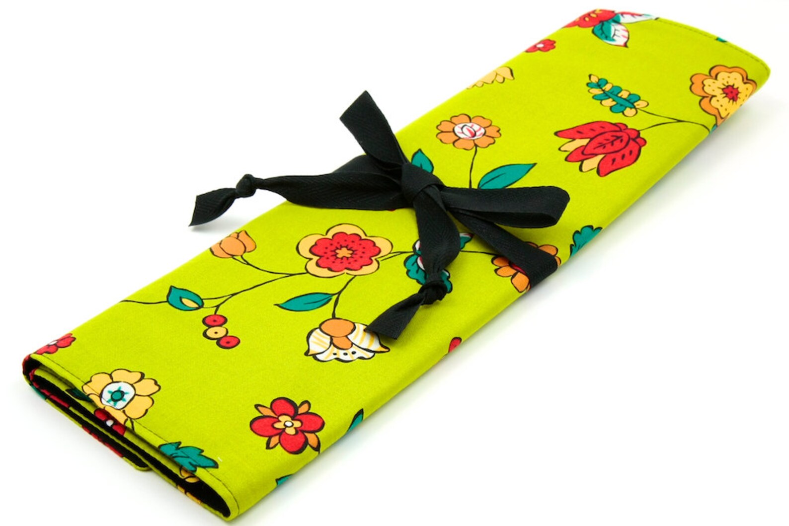 Large Knitting Needle Case Garden Folk Art 30 Black Etsy