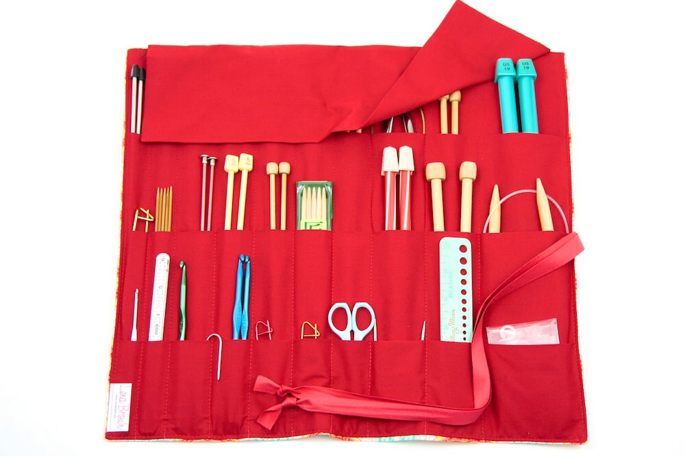 Large Knitting Needle Case Seedpod Stripe 30 red pockets Etsy