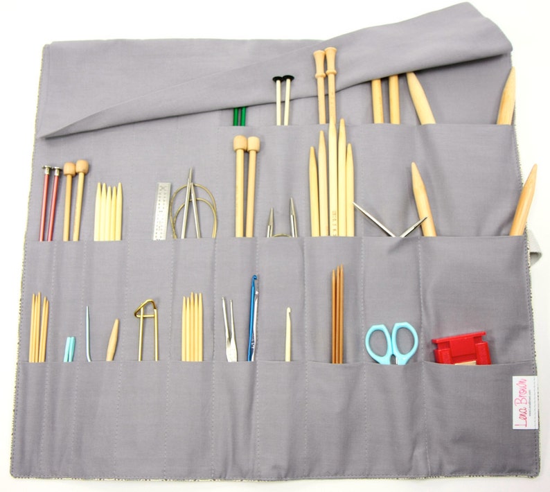 Knitting Needle Case 30 Gray Pockets for Circular Straight Etsy