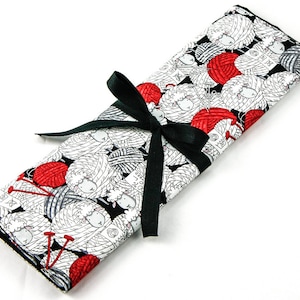 Large Knitting Needle Organizer Case - Wooly Sheep / Black