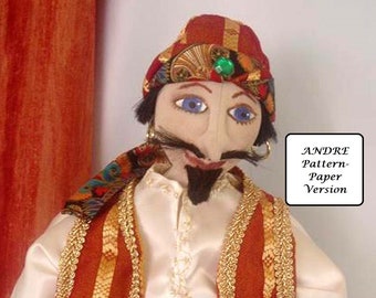 PATTERN, Paper Version- to make  ANDRE, Pirate- 60cm  (24") Tall, DIY, Art Doll, Tutorial, Cloth Doll, Art Project, Workshop