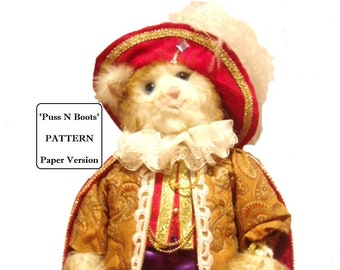 PATTERN, Paper Version- to make  PUSS N' BOOTS, 21" (54cm)Tall, Diy Cat Doll, Diy Art Doll, Instructional, Cloth Doll Projects, Workshop