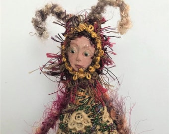 ARIES- ZODIAC Art Doll, One Of A Kind, 20 cm (8") Tall, Cloth Dolls, Decor, Bambole, Michelle Munzone, home decor, gift idea, textile art