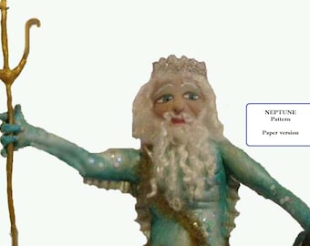 PATTERN Paper Version, NEPTUNE, make your own God of the SEA, Poseidon, Cloth Doll, Tutorial, Workshop, fantasy, art doll, Bambole Designs