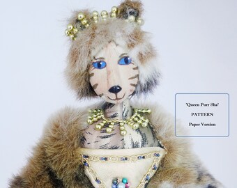 PATTERN, Paper Version- to make  QUEEN PURRSHA, 46 cm (18") Tall, Diy Cat Doll, Diy Art Doll, Instructional, Cloth Doll Projects, Workshop,