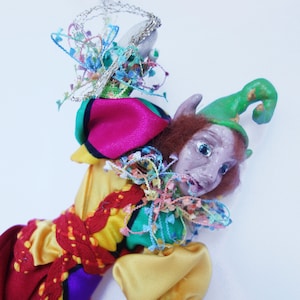 TOMMASI One Of A Kind ELF, Polymer Clay 9 23 cm Tall, Hanging Doll, Art Doll, Sculpture, Michelle Munzone, Jester, Christmas, signed image 1