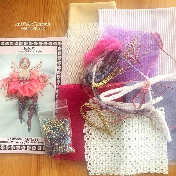 Materiali/KIT e MODELLO per realizzare ISABO, Fata Fai Da Te, Bambole di Stoffa, Tutorial, Tessuti, Perline, Progetto, Oggettistica per la Casa, Michelle Munzone, Idee Regalo