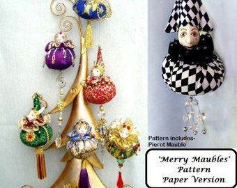 PATTERN, Paper Version- MERRY MAUBLES Christmas Ornaments, Diy Jester Doll, Diy Decor, Instructional, Cloth Doll Projects, Workshop Dolls