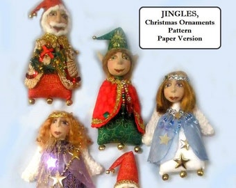 PATTERN, Paper Version, JINGLES, Christmas Ornaments, Gift Ideas, Cloth Dolls, Christmas, Tutorial, DIY, Bambole Designs