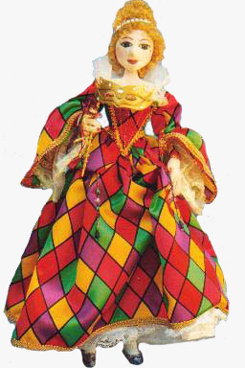 E PATTERN, Commedia D'Arte, ARLECCHINA,, Make a Costume doll, Cloth doll Workshop, Cloth Doll Projects, tutorial, Michelle Munzone, Diy image 1