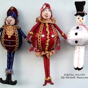 E-Pattern to make JOYFUL JOLLIES- 3 Christmas ornaments,  Instructional, Cloth Dolls, Workshops, PDF, michelle munzone, create, diy, kids