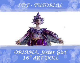Art Doll, ORIANA, TUTORIAL- Jester, Height 16” (41 cm), Workshop, DIY, Michelle Munzone, Art, Home Decor, Gift idea, Doll making, Bambole