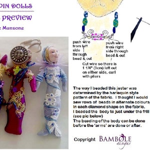 TUTORIAL BEADED Pin Dolls, Workshop, Doll Making, Instructional, Cloth Doll Project, Jester Art Doll, Diy, Kids projects, Michelle Munzone image 2