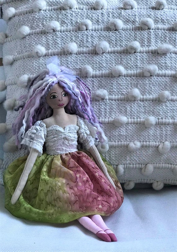 CARA in Green Pink Soft Doll Toy Fiber Art Gift Idea Dolls michelledolls child s doll Bambole Designs children s toys toys