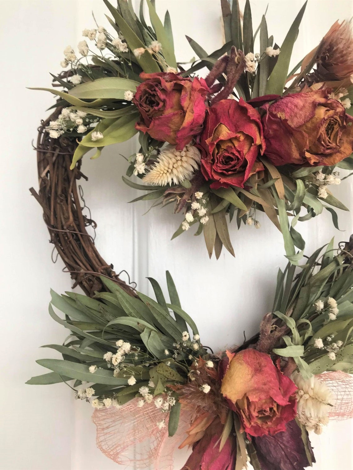 Decorative Rose Heart Wreath Rustic Wreath Boho Wreath Year Etsy