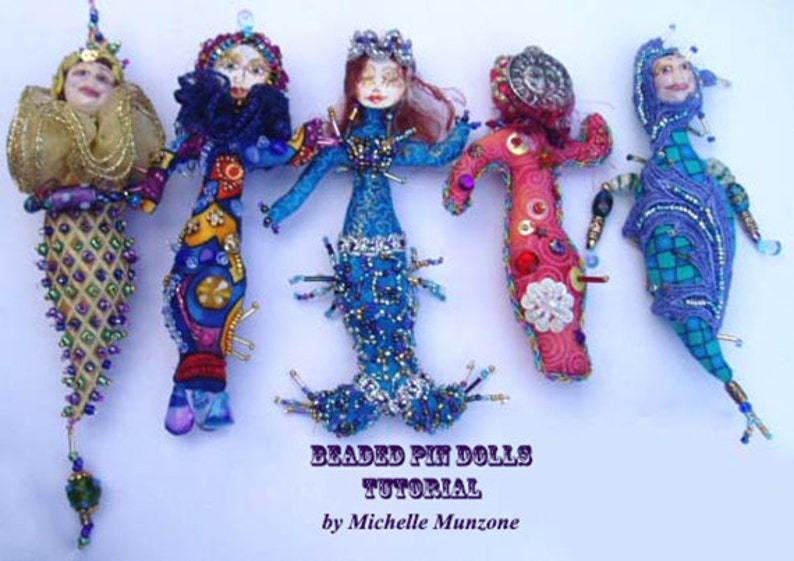 TUTORIAL BEADED Pin Dolls, Workshop, Doll Making, Instructional, Cloth Doll Project, Jester Art Doll, Diy, Kids projects, Michelle Munzone image 1