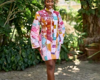 African Print Mini Dress, Ankara Short Dress, Adire Bodycon Dress, Colorful African Outfit, Women Party Dress, Statement Dress, Gift for Her