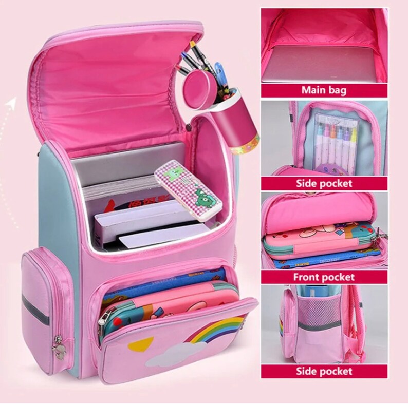 Kimwadalh Unicorn Backpack Set With Lunch Box & Pencil Case - Pink School Backpack For Girls, Kindergarten & Elementary
